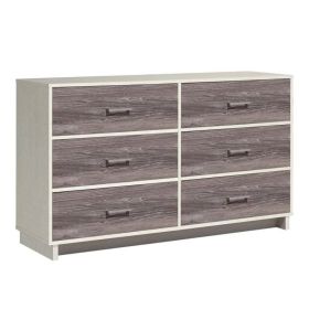 Modern 6-Drawer Dresser in Rustic White Brown Wood Finish