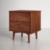 FarmHouse 2 Drawer Solid Wood Nightstand Walnut