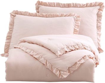 King Oversized Pink Ruffled Edge Microfiber Comforter Set