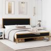 King size Gold Metal Platform Bed Frame with Black Velvet Upholstered Headboard