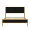 King size Gold Metal Platform Bed Frame with Black Velvet Upholstered Headboard