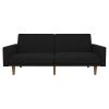 Black Mid-Century Modern Linen Upholstered Sofa Bed with Classic Wood Legs