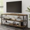 Modern Black Metal TV Stand with Barn Wood Finish Shelves - TV's up to 70-inch