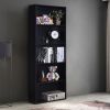 Modern 5-Shelf Bookcase Storage Shelves in Black Wood Finish