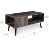 Modern Mid-Century Coffee Table Living Room Storage Shelf in Rustic Black Wood