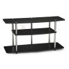 3-Tier Flat Screen TV Stand in Black Wood Grain / Stainless Steel