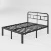 California King Size Heavy Duty Black Metal Platform Bed Frame with Headboard