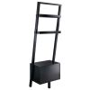 Modern Black 2 Drawer Entryway Shelf Leaning Ladder Bookshelf Bookcase