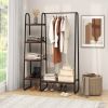 Industrial Wood Metal Garment Rack Clothes Hanging Bar with Storage Shelves