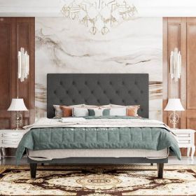 Full Size Adjustable Height Grey Linen Upholstered Platform Bed with Headboard