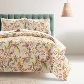 Full/Queen Size 3 PCS Lightweight Peacocks Polyester Quilt Set Tan