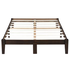 Full size Solid Wood Platform Bed Frame in Dark Brown Finish