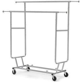 Heavy Duty Double Bar Clothes Hanging Garment Rack on Lockable Wheels