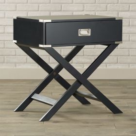 Dark Grey Black 1-Drawer End Table Nightstand with Modern Classic X Style Legs