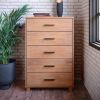 Modern Farmhouse Solid Wood 5 Drawer Bedroom Chest in Light Brown Finish