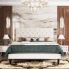 Queen White Faux Leather Upholstered Platform Bed with Button-Tufted Headboard