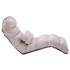 Foldable Multi-Position Sofa Bed Lounger Couch with Pillow in Beige Faux Suede