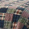 Full / Queen Farmhouse Red Navy Plaid 100-Percent Cotton Reversible Quilt Set