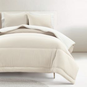 Full/Queen Soft Lightweight Reversible Quilted Comforter Set in White/Beige