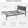 Full Metal Platform Bed Frame with Gray Button Tufted Upholstered Headboard