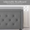 Full Size Dark Grey Linen Upholstered Platform Bed with Button-Tufted Headboard