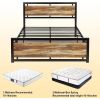 Full size Industrial Platform Bed Frame with Wood Panel Headboard Footboard