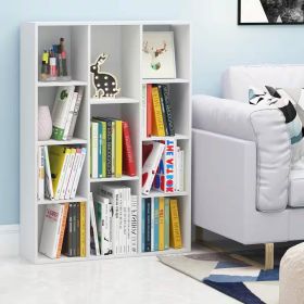 Modern 42-inch High Bookcase with 11-Cube Open Shelves in White Wood Finish