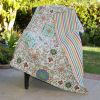 100% Cotton Throw Quilt Blanket with Bohemian Style Floral Pattern