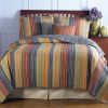 King size 100% Cotton Quilt Set with Brown Orange Red Blue Stripes