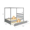 Gray Full Size Canopy Platform Bed with Twin Roller Trundle Bed