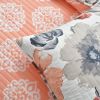 King size Coral Grey Flowers Lightweight Polyester Microfiber Quilt Set