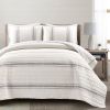 Full / Queen Grey Off-White 3 Piece Stripe Reversible Cotton Quilt Set