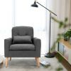 Mid-Century Modern Living Room Accent Chair with Pillow in Grey Linen