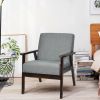 Retro Modern Classic Grey Linen Wide Accent Chair with Espresso Wood Frame