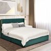 Queen Size Green/Gold Linen Headboard 4 Drawer Storage Platform Bed