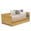 Twin Solid Wood Daybed with Roll Out Trundle Bed Frame in Light Yellow Brown