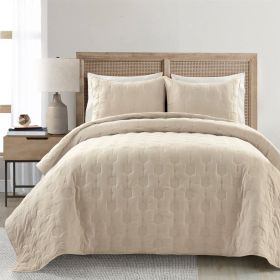 Full/Queen size Lightweight Beige Textured Cotton 3 Piece Quilt Set