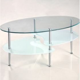 Modern Oval Glass Coffee Table with Chrome Metal Legs