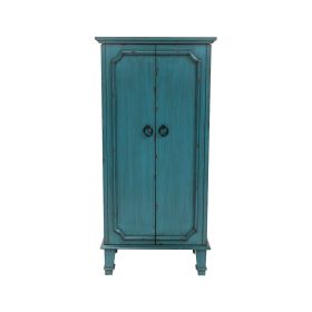 Vintage Turquoise Hand Painted Jewelry Armoire with Antique Drawer Pulls