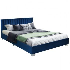 Navy Blue Flannel Tufted Upholstered Platform Bed in Queen Size