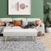 Modern Bed Bench Ottoman with White Ivory PU Leather Seat and Gold Metal Legs