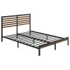 Queen Metal Platform Bed Frame with Bamboo Wood Slat Headboard and Footboard