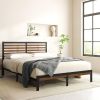 Queen Metal Platform Bed Frame with Bamboo Wood Slat Headboard and Footboard