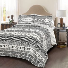 King 3 Piece Scandinavian Style Chevron Black White Reversible Cotton Quilt Set