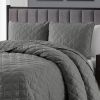 King/CAL King 3-Piece Dark Grey Polyester Microfiber Diamond Quilted Quilt Set