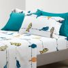 King Teal Yellow White Floral Birds on Wire Soft Polyester 6 Piece Sheet Set