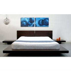 King Modern Japanese Style Platform Bed with Headboard and 2 Nightstands in Espresso