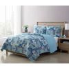 King size Aqua Blue Cream Beach Sea Shells Coral Fish Coastal 3-Piece Quilt Set