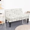 Modern Loveseat Sofa with Off-White Cursive Pattern Upholstery and Black Wood Legs