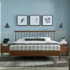 King Size Hardwood Mid Century Platform Bed Frame with Headboard in Walnut